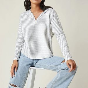 Grey and White Half Zip Up Light Weight Hoodie